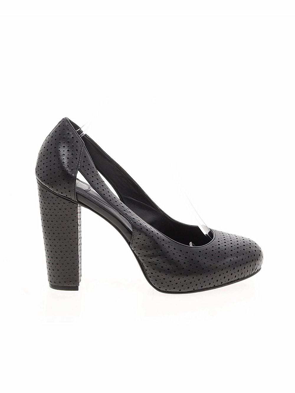 Diane Von Furstenberg Black Perforated Block Heel Pumps